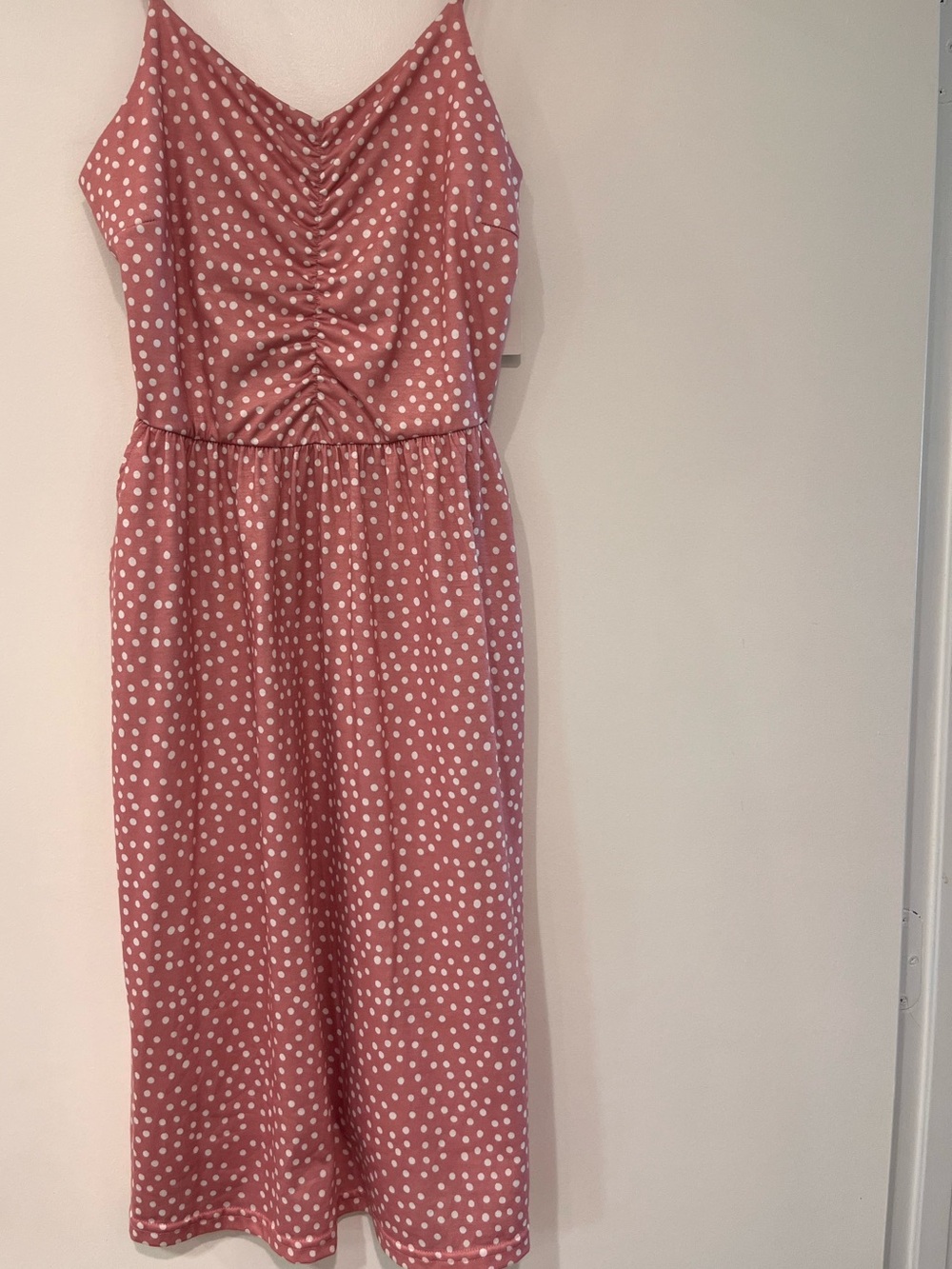 Summer Beach Dress Spaghetti Strap Mini Dress Polka Dots BNWT w/pockets